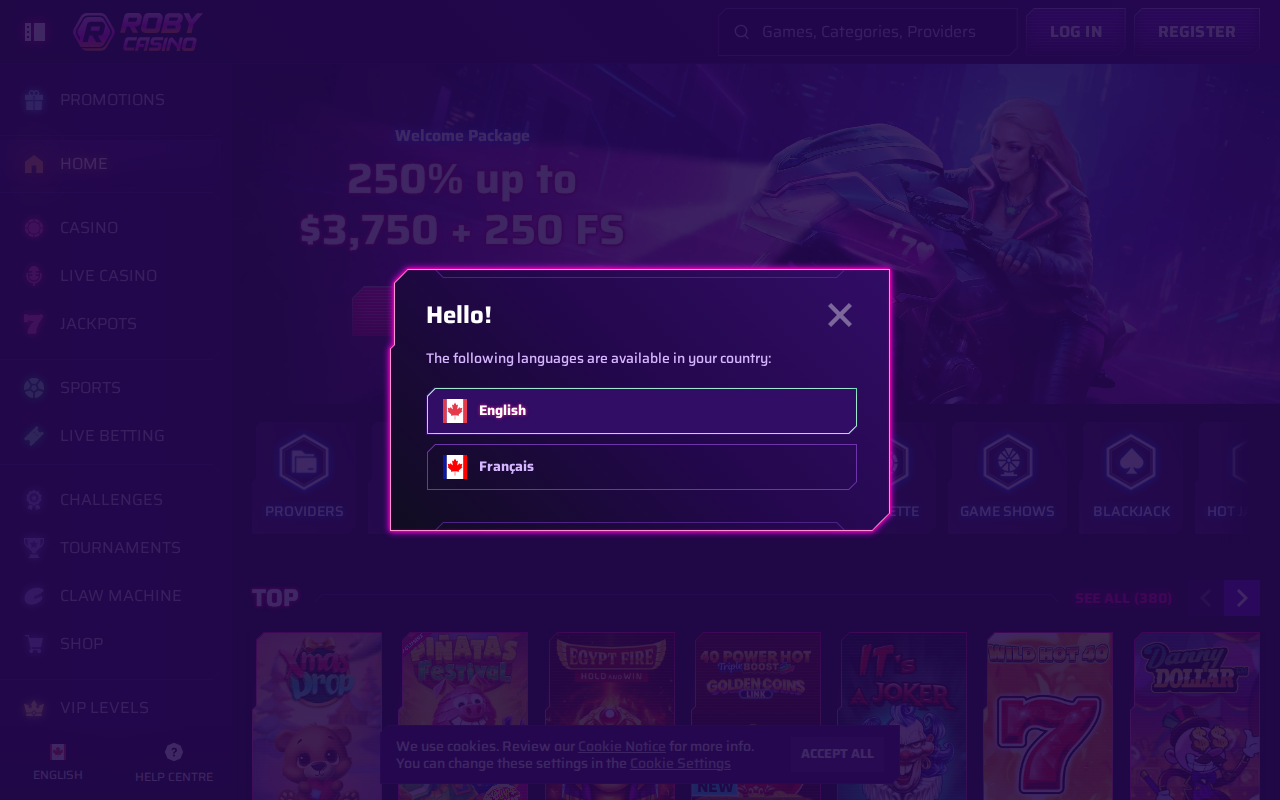 Roby Casino desktop screenshot