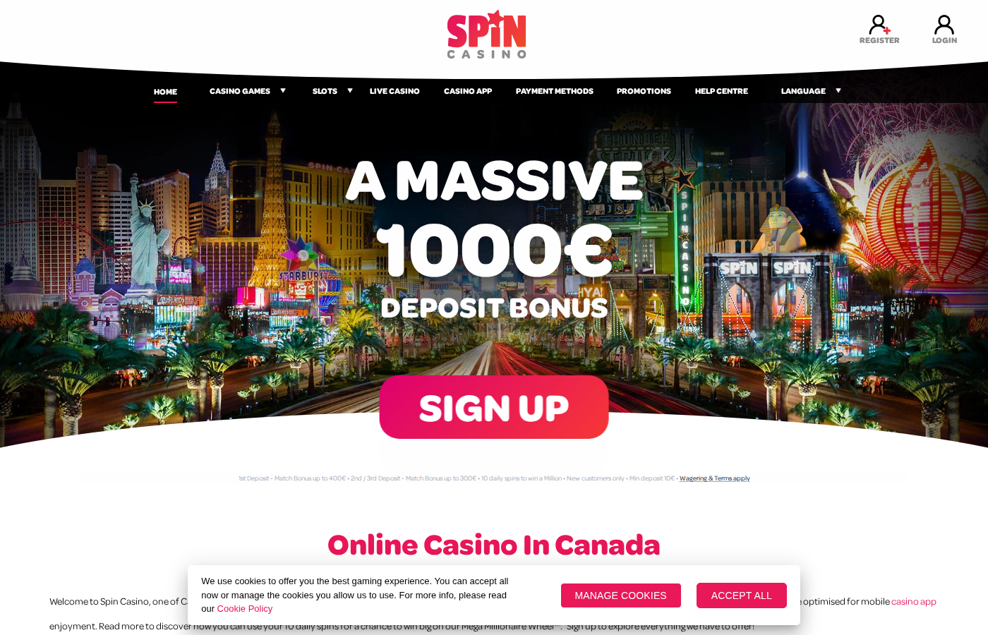 Spin Casino desktop screenshot